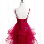 Adorable Burgundy Tulle Spagehtti Straps Appliques Beading Long Prom Dress 2020