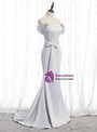 Marvelous Silver Gray Mermaid Satin Spagehtti Straps Prom Dress With Sash 2020