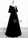 Black Velvet Horn Sleeve See Through Neck Floor Length Prom Dress 2020