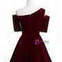 Stunning Dark Burgundy Velvet Irregular Neck Short Sleeve Floor Length Prom Dress 2020