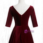 Trendy Dark Burgundy Velvet Short Sleeve Long Prom Dress With Pearls 2020