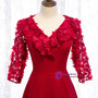 Modern Red Satin V-neck Short Sleeve Flower Prom Dress 2020