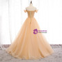 Romantic Gold Tulle Off the Shoulder Beading Formal Prom Dress 2020