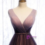 Fashion Purple Tulle Deep V-Neck Pleats Sleeveless Beading Prom Dress 2020