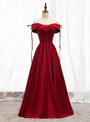 100% Custom Made Sexy Burgundy Satin Off the Shoulder Formal Prom Dress