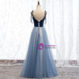 52 Colors Simple Blue Tulle Velvet Spaghetti Straps Open Back Prom Dress