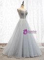 Pretty Gray Tulle Sweetheart Sleeveless Beading Long Prom Dress 2020