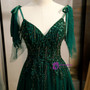 Shop 2020 Dark Green Tulle Spaghetti Straps Beading Prom Dress Under 130