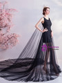 Fast Delivry:Ship in 48 hours Black High Low Tulle Beading Prom Dress