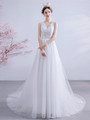 Last Minute:Ship in 48 hours Cutout Back Tulle Appliques V Neck Wedding Dress