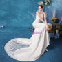 In Stock:Quick Deilvery Satin Trumpet Mermaid Square Neck Sweep Train Wedding Dress