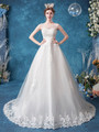 In Stock:Last Minute Sheer Back Appliques Sweep Train Scoop Tulle Wedding Dress