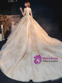 Shop Beautiful Short Sleeve Champagne Appliques Beading A Line Wedding Dress From Kemedress