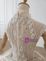 Shop 2020 Sparkle Sequin High Neck Tulle Crystal Ball Gown Haute Couture Wedding Dress