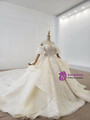 Shop 2020 Sparkle Appliques Huate Couture Puffy Sleeves Off The Shoulder Ball Gown Wedding Dress