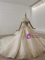 Kemedress Luxury Sparkle Off The Shoulder Tulle Beading Champagne Wedding Dress