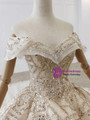 Kemedress Luxury Sparkle Off The Shoulder Tulle Beading Champagne Wedding Dress