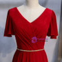 Buy Elegant V Neck Short Sleeves Beading Velvet Log Red Prom Dress From Kemedress