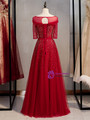 Shop Beautiful 2020 Scoop Beading Half Sleeves Red Sheer Tulle Sequin Prom Dress From Kemedress