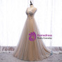 Buy Cheap 2020 Champagne V Neck Tulle Beading Floor Length Backless Prom Dress From Kemedress