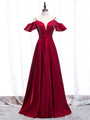 Shop 2020 V Neck Short Sleeves Satin Belt Long Burgundy Prom Dress Under 109