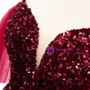 Shop Cheap Sparkle Sequin Burgundy Tea Length Spaghetti Straps Prom Dress Under 119