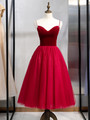 Buy 2020 Kemedress Tea Length Burgundy Velvet Tulle Sweetheart Prom Dress For Sale