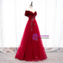 Shop Kemedress 2020 Off The Shoulder Burgundy Tulle Velvet Appliques Long Prom Dress For Sale