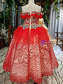 Marvelous Red Tulle Sequins Strapless Appliques Flower Girl Dress 2020