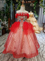 Marvelous Red Tulle Sequins Strapless Appliques Flower Girl Dress 2020