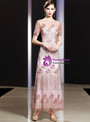 Pretty Pink Sequins Flower Short Sleeve Long Mother Of The Bride Dress 2020