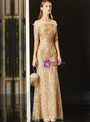 Adorable Champagne Gold Tulle Lace Mermaid Short Sleeve Sequins Mother Of The Bride Dress 2020
