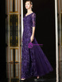 Marvelous Purple Sequins Tulle V-neck Half Sleeve Mother Of The Bride Dress