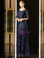 Adorable Navy Blue Tulle Sequins Half Sleeve Long Mother Of The Bride Dress 2020