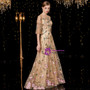 Champagne Tulle Half Sleeve Embroidery Flower Long Mother Of The Bride Dress 2020