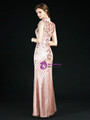 Marvelous Pink Mermaid Sequins High Neck Cap Sleeve Long Mother Of The Bride Dress 2020