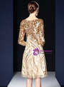 Fashion Gold Tulle Bateau Sequins 3/4 Sleeve Knee Length Mother Of The Bride Dress 2020