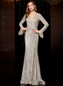 Silver Mermaid Sequins Deep V-neck Long Sleeve Tassel Mother Of The Bride Dress 2020