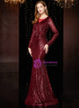 Romance Burgundy Mermaid Sequins Long Sleeve Tassel Mother Of The Bride Dress 2020