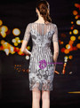 Fashionable Silver Gray Sequins Short Sleeve Appliques Mother Of The Bride Dress