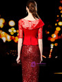 Elegance Sheath Red Satin Sequins Short Sleeve Mother Of The Bride Dress 2020