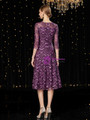 Elegance A-Line Purple Lace 3/4 Tea Length Short Mother Of The Bride Dress 2020  