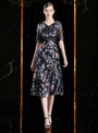 Amazing Black Print Sequins V-neck Short Sleeve Mother Of The Bride Dress 2020
