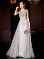 Fabulous Gray Tulle Cap Sleeve Appliques Beading Mother of the Bride Dress 2020