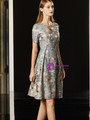 Gray Short Embroidery Short Sleeve Knee Length Mother Of The Bride Dress