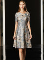 Gray Short Embroidery Short Sleeve Knee Length Mother Of The Bride Dress
