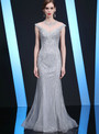 We Provide Hand Work Silver Gray Tulle Mermaid Cap Sleeve Beading Mother of the Bride Dress