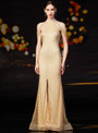 Order Your Ideal Gold Mermaid Tulle High Neck Mother of the Bride Dress Beading With Side Split