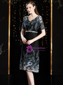 Flattering Black V-neck Short Sleeve Embroidery Short Mother Of The Bride Dress
