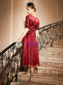 In One Step Burgundy Tulle Sequins Short Sleeve Short Mother Of the Brides Dress